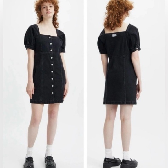 LEVI'S RHODE DENIM MINI DRESS BLACK  size small - Picture 2 of 14